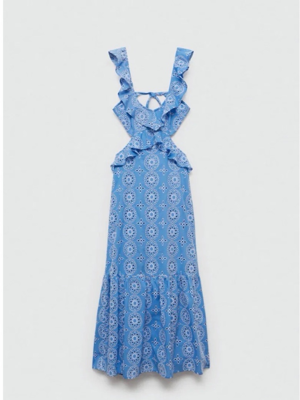 Mango Light Blue Eyelet Ruffle Midi Dress - Picture 3 of 5